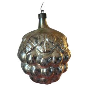 Vintage Large Silver Grape Cluster Glass Figural Christmas Ornament 5"